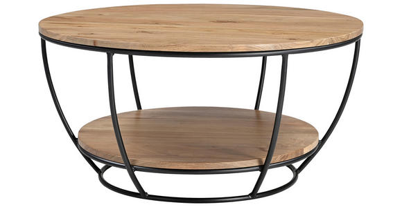COUCHTISCH Akazie massiv 80/40/80 cm rund Schwarz, Akaziefarben  - Schwarz/Akaziefarben, Design, Holz/Metall (80/40/80cm) - Carryhome