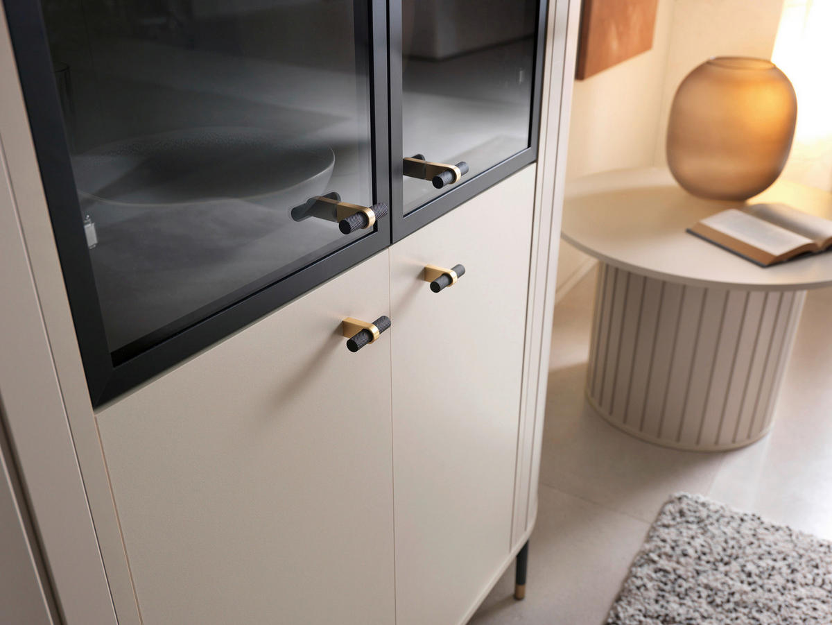 VITRINE  in Schwarz, Goldfarben, Kaschmir  - Kaschmir/Goldfarben, MODERN, Glas/Holzwerkstoff (112,3/155/40cm) - home24