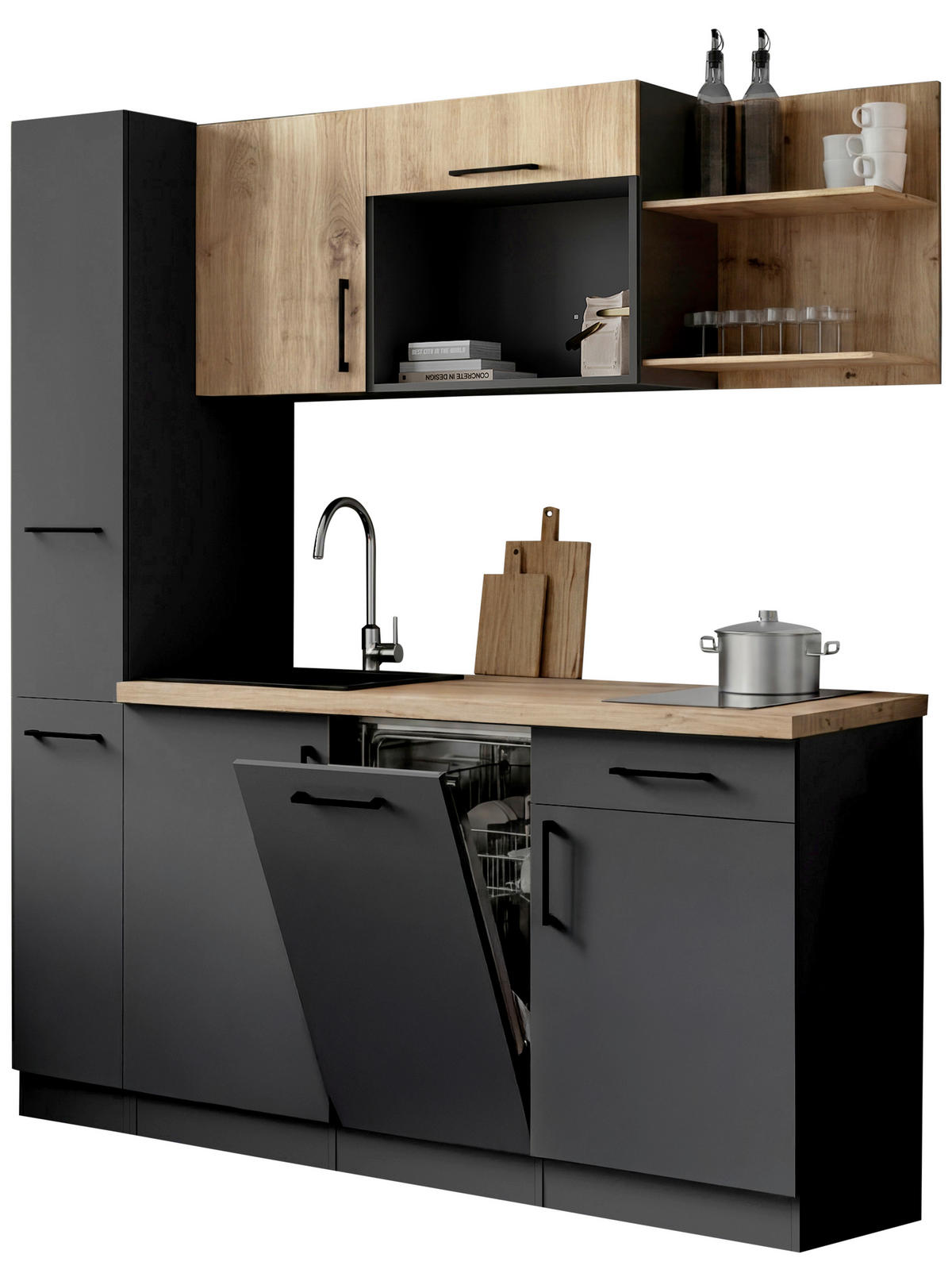 MODULKÖK 175 cm   i grå, ek Artisan  - grå/ek Artisan, Trend, metall/trämaterial (175cm) - Respekta