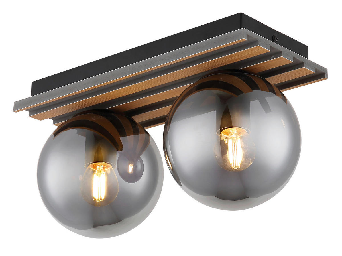 DECKENLEUCHTE Parsons 35/15/20 cm  - Schwarz/Braun, Design, Glas/Holzwerkstoff (35/15/20cm) - Globo