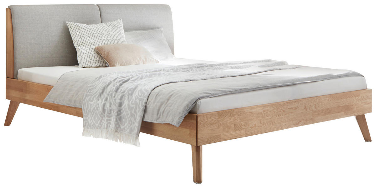 BETT 140/200 cm  in Hellgrau, Eiche Bianco  - Eiche Bianco/Hellgrau, Natur, Holz (140/200cm) - Hasena