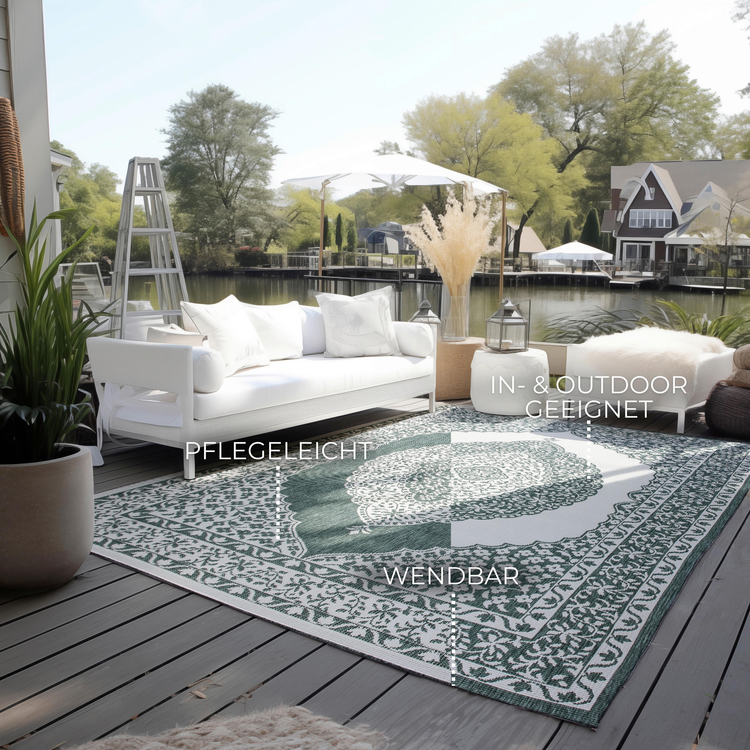 OUTDOORTEPPICH 80/150 cm Gemini Grün, Weiß  - Weiß/Grün, Design, Kunststoff (80/150cm)