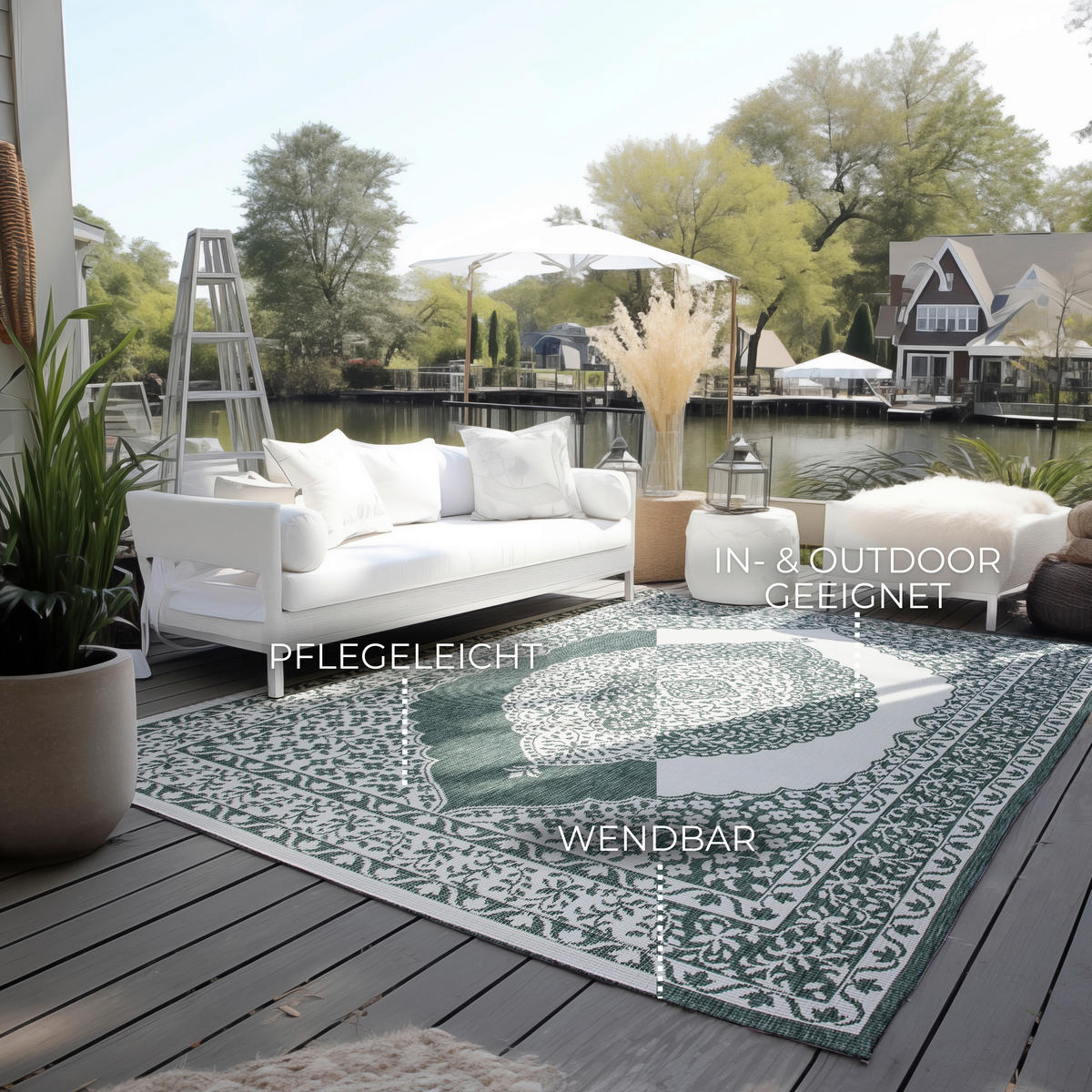 OUTDOORTEPPICH 120/170 cm Gemini Grün, Weiß  - Weiß/Grün, Design, Kunststoff (120/170cm)