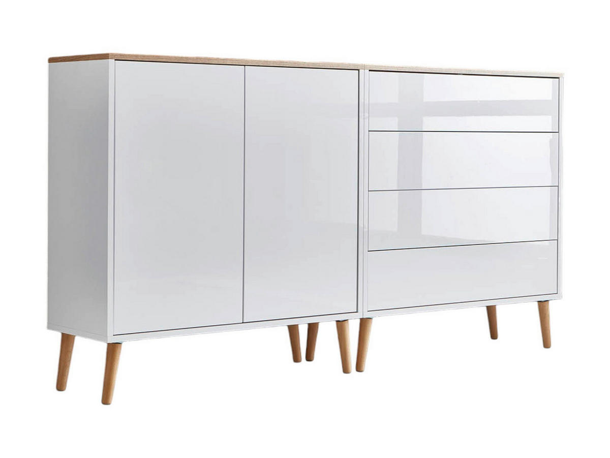 SIDEBOARD Mailand Set 3 + HF  in 158/86/33 cm  - Weiß Hochglanz/Eiche Artisan, MODERN, Holz/Holzwerkstoff (158/86/33cm) - MID.YOU
