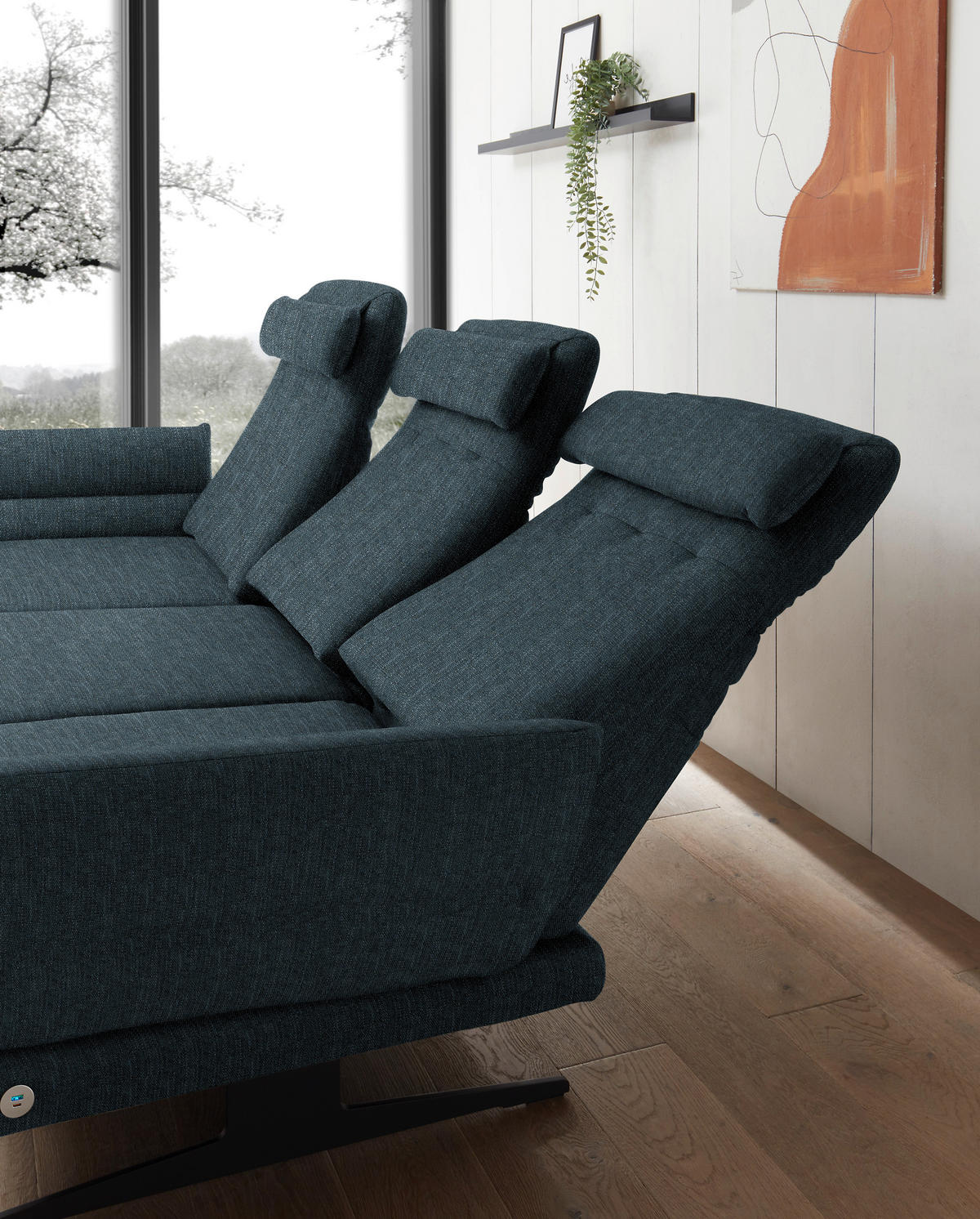 ECKSOFA in Flachgewebe Petrol  - Petrol/Schwarz, Design, Textil/Metall (176-217/279-327cm) - Dieter Knoll