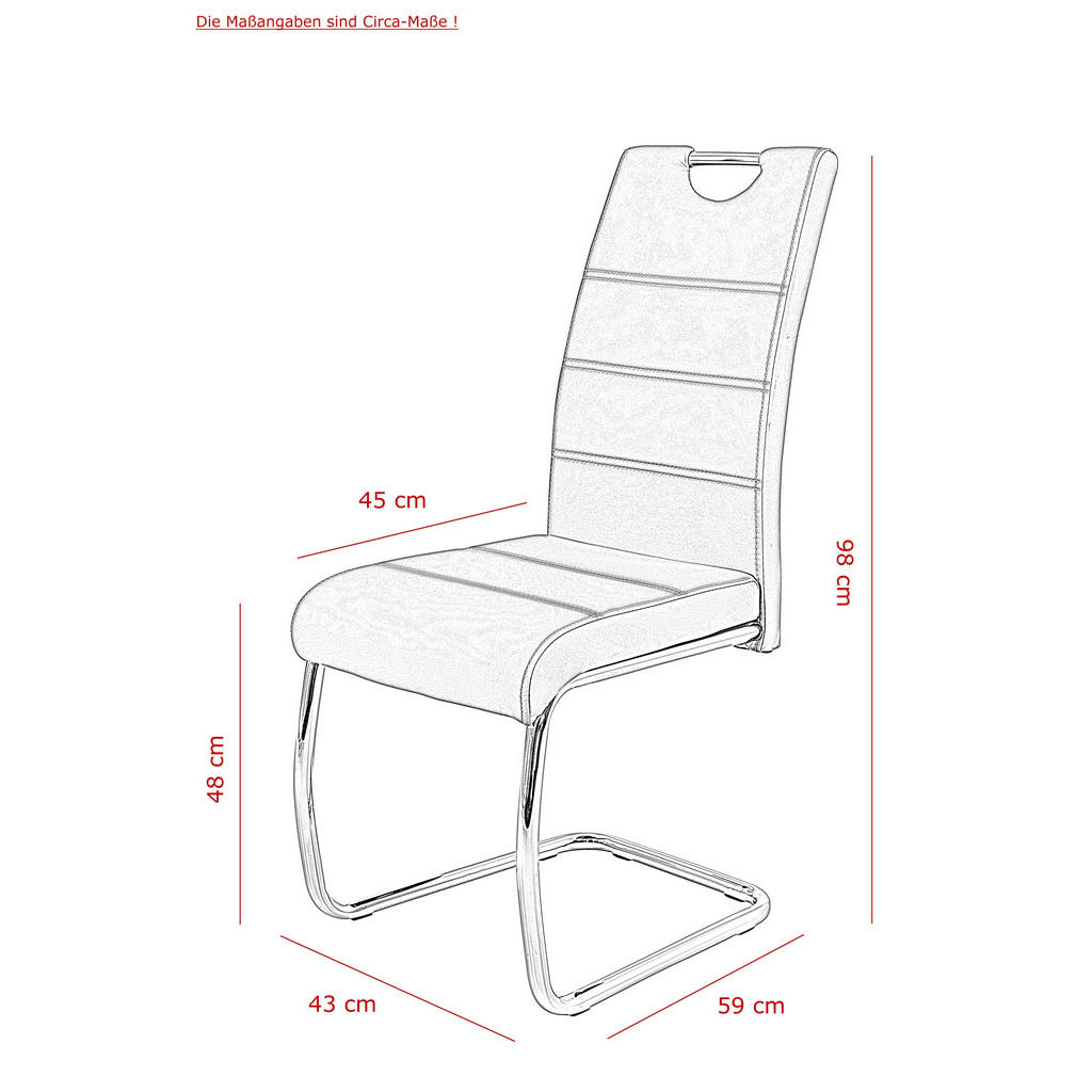 Thumbnail - Mid.you Schwingstuhl-Set, Metall, Textil, Rundrohr, C-Form, 43x98x59 cm, mit Griff, Esszimmer, Stühle, Esszimmerstühle, ...