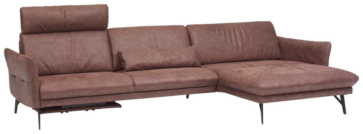 ECKSOFA in Lederlook Dunkelbraun  - Dunkelbraun/Anthrazit, Design, Textil/Metall (330/175cm) - Himolla