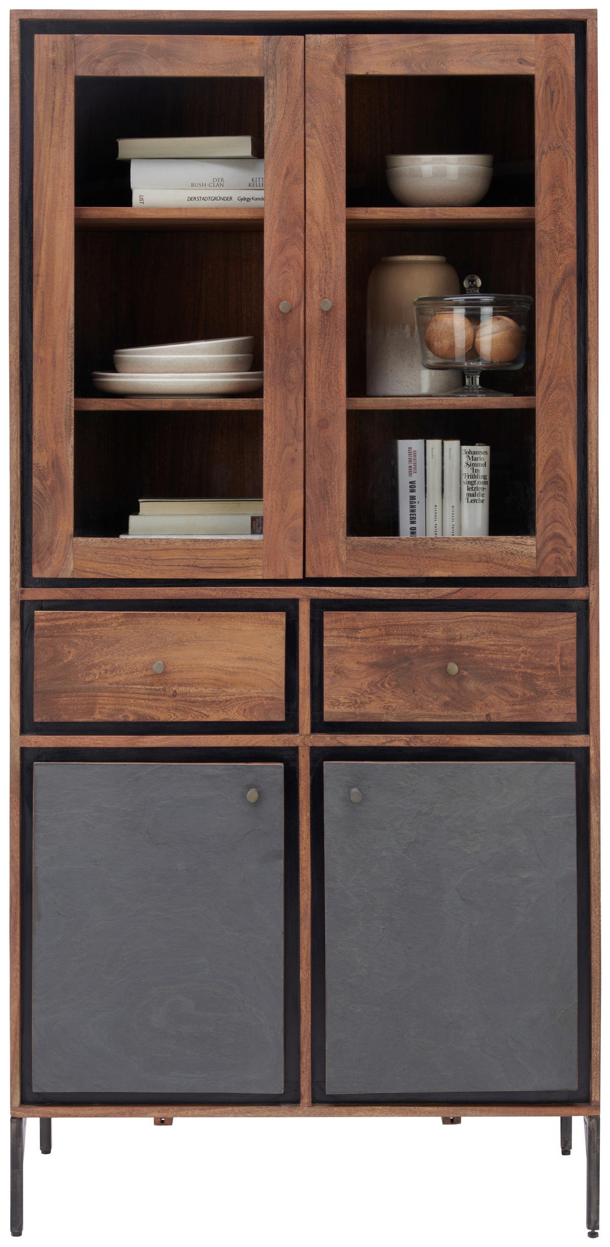 VITRINE in Hartholz Akazie Grau, Braun  - Braun/Grau, MODERN, Holz/Stein (88/182/45cm) - Livetastic