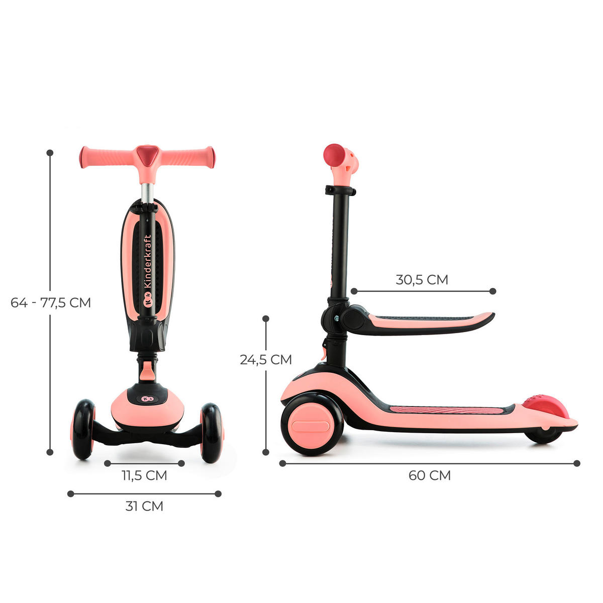 MINI-SCOOTER Halley  - Schwarz/Rosa, Basics, Kunststoff/Metall (31/64-77.5/60cm) - Kinderkraft