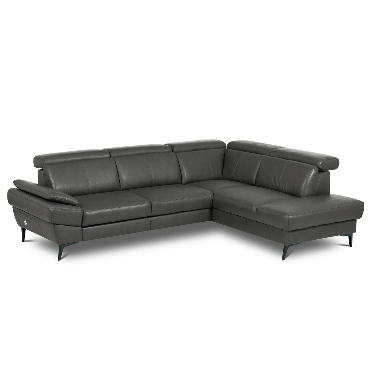 ECKSOFA Lederlook Echtleder Anthrazit  - Anthrazit/Schwarz, Design, Leder/Textil (264/211cm) - Livetastic