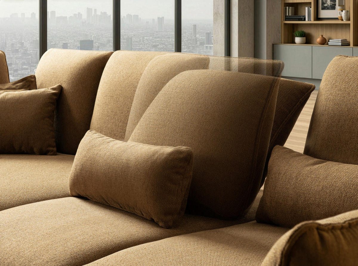 ECKSOFA Braun Flachgewebe Nierenkissen, Rücken echt  - Schwarz/Braun, Design, Textil/Metall (169/320cm) - Moderano