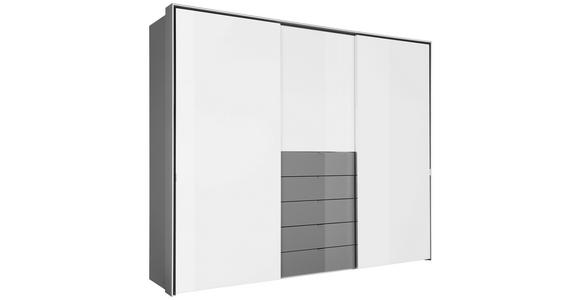 SCHWEBETÜRENSCHRANK  in Grau, Weiß  - Chromfarben/Weiß, Design, Glas/Holzwerkstoff (298/240/68cm) - Moderano