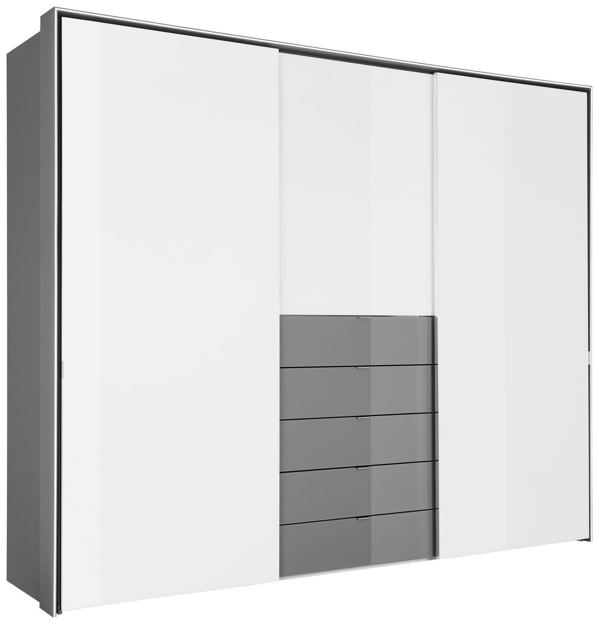 SCHWEBETÜRENSCHRANK in Grau, Weiss  - Chromfarben/Weiss, Design, Glas/Holzwerkstoff (280/222/68cm) - Moderano