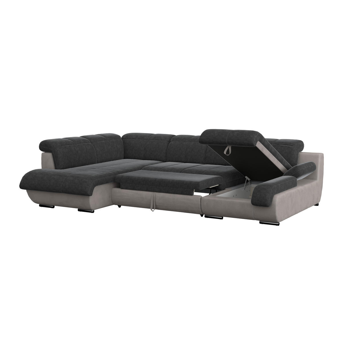 WOHNLANDSCHAFT Anthrazit, Grau Webstoff  - Chromfarben/Anthrazit, MODERN, Textil/Metall (228/345/184cm) - MID.YOU