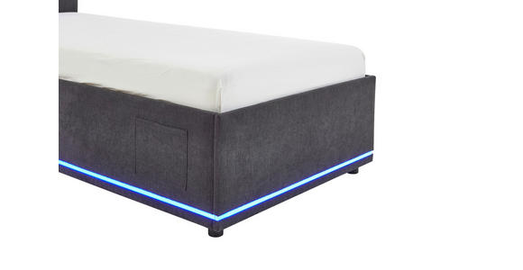 POLSTERBETT 90/200 cm,  in Graphitfarben, Beleuchtung,  - Schwarz/Graphitfarben, Design, Kunststoff/Textil (90/200cm) - Xora