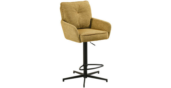 BARHOCKER Leinenoptik Gelb, Schwarz Eisen Stoffauswahl, Sitzfläche 360° drehbar  - Taupe/Gelb, Design, Textil/Metall (58/103-123/61cm) - Novel
