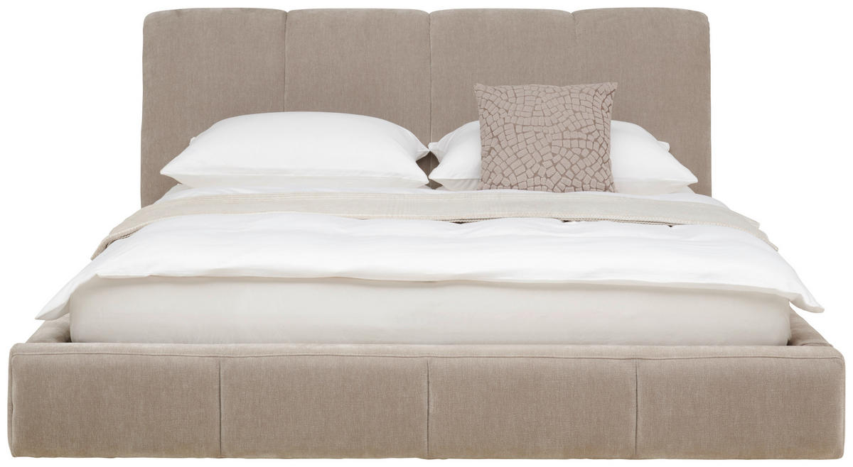 KÁRPITOZOTT ÁGY 180/200 cm  bézs  - bézs/fekete, Modern, műanyag/textil (180/200cm) - Livetastic