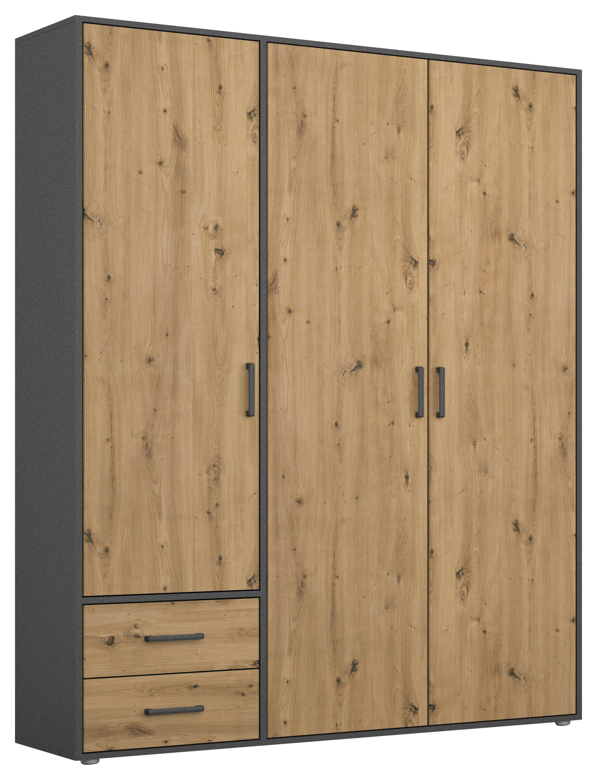 DREHTÜRENSCHRANK 140/194/53 cm 3-türig Grau, Eiche Artisan  - Eiche Artisan/Grau, MODERN, Holzwerkstoff/Kunststoff (140/194/53cm) - Rauch Möbel