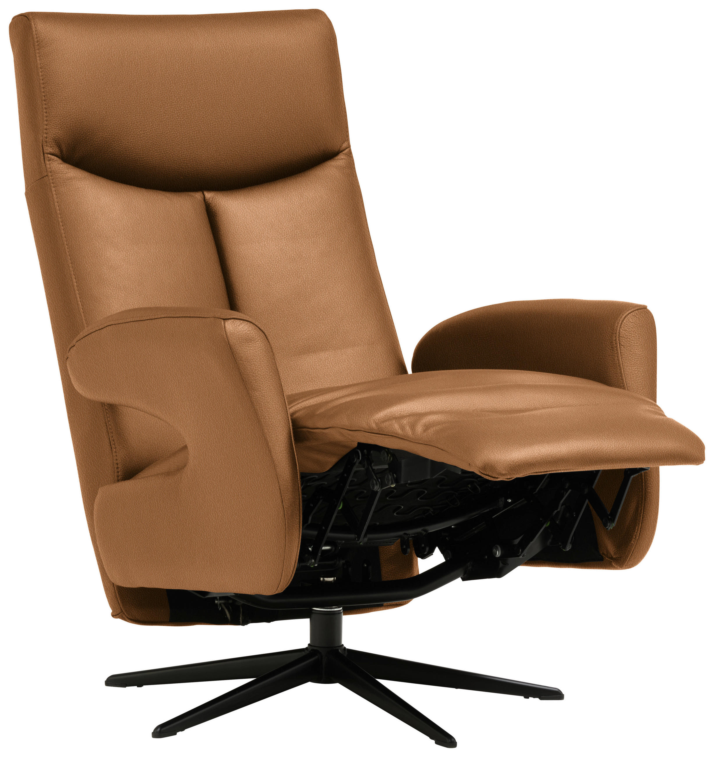 RELAXSESSEL in Leder Cognac  - Cognac/Schwarz, Design, Leder/Metall (74/105/82cm) - Welnova