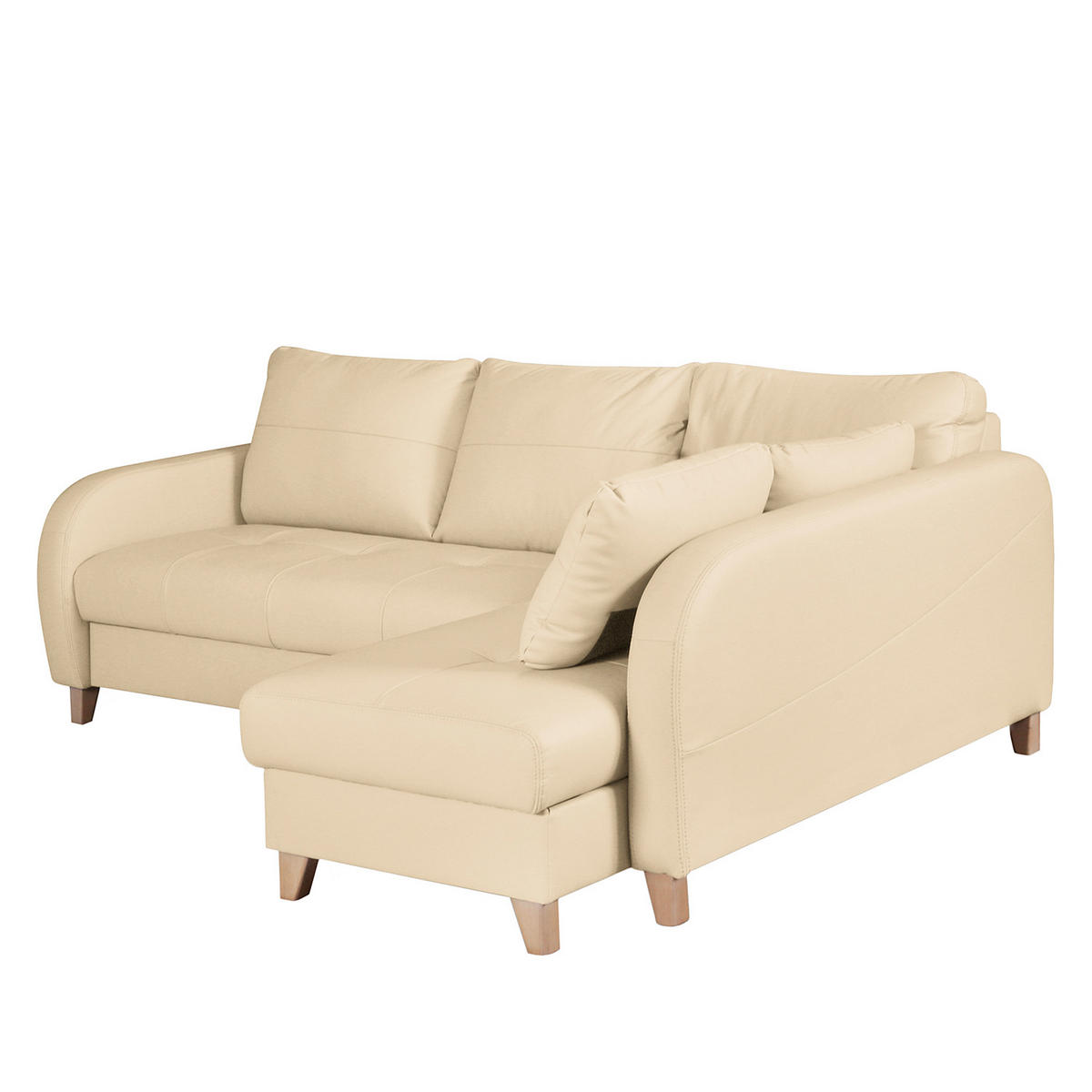 ECKSOFA Beige Echtleder Lederlook  - Beige/Buchefarben, Design, Leder/Holz (227/168cm) - Livetastic