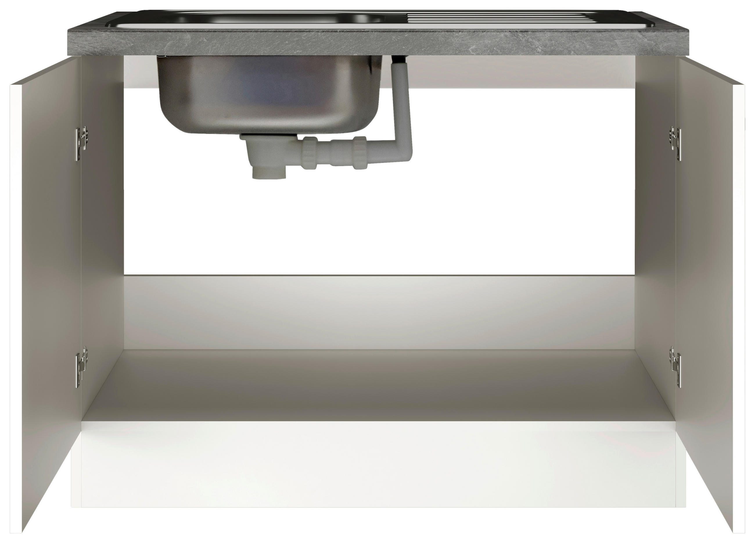 SPÜLENUNTERSCHRANK 100/86/57 cm  in Weiß, Weiß Hochglanz  - Schieferfarben/Edelstahlfarben, MODERN, Holzwerkstoff/Metall (100/86/57cm) - FlexWell