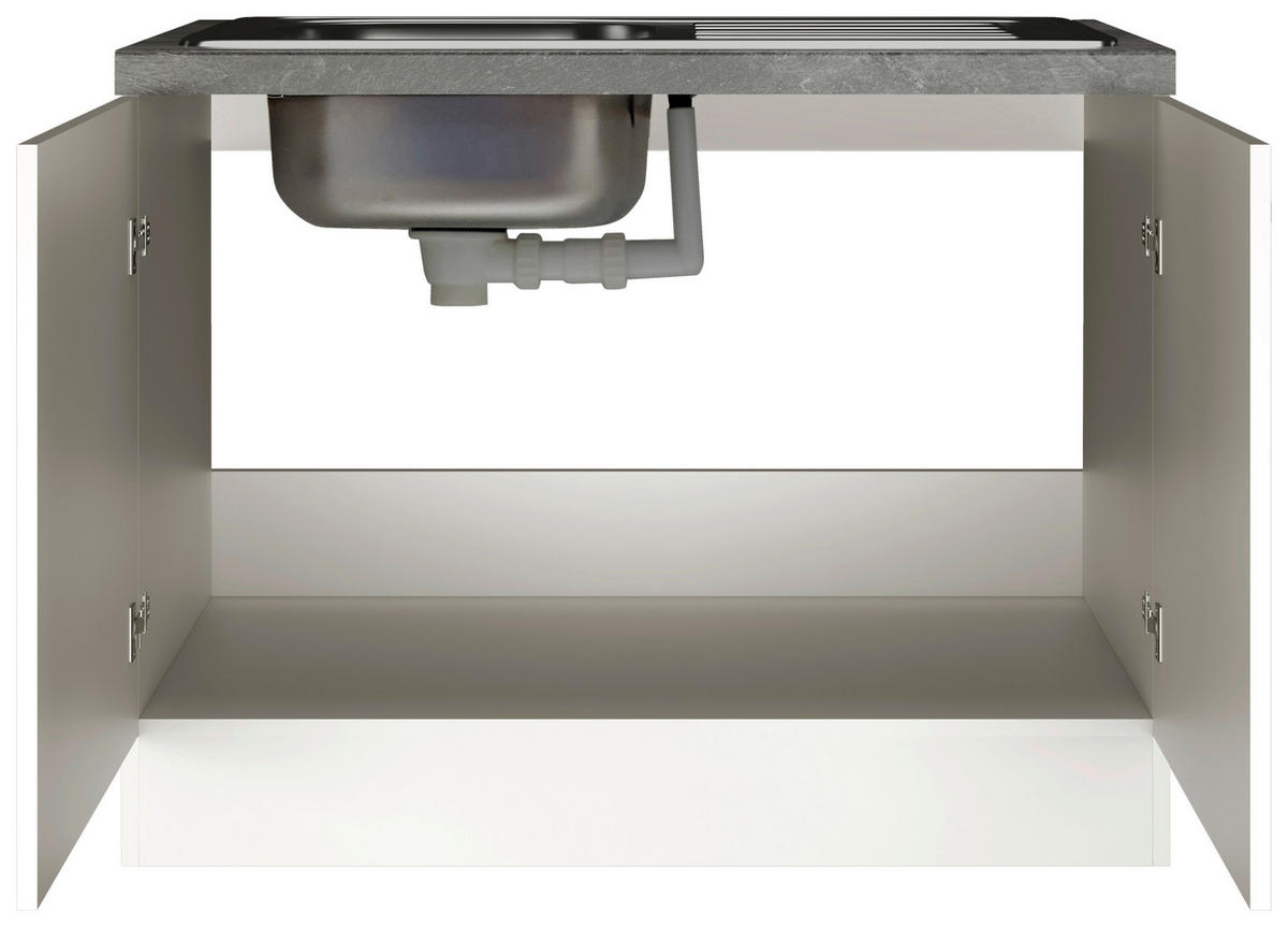SPÜLENUNTERSCHRANK 100/86/57 cm  in Weiß, Weiß Hochglanz  - Schieferfarben/Edelstahlfarben, MODERN, Holzwerkstoff/Metall (100/86/57cm) - FlexWell