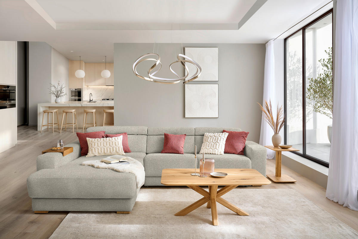 ECKSOFA  in Chenille Hellgrau  206/316 cm  - Eichefarben/Hellgrau, Design, Textil (206/316cm) - Sedda