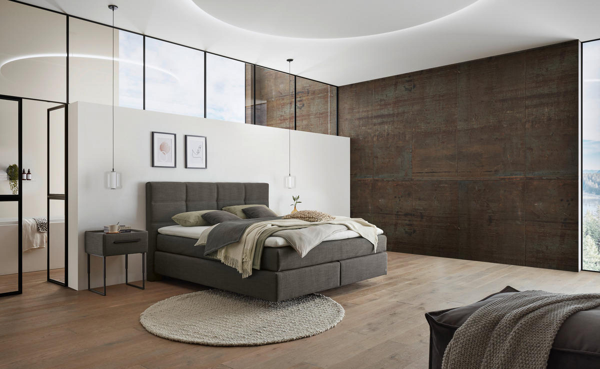 BOXSPRINGBETT 180/200 cm,  in Braun, Topper, Matratzen, unterschiedliche Matratzenhärtegrade je Bettseite, H2 + H3 = mittel + fest  - Schwarz/Braun, Design, Kunststoff/Textil (180/200cm) - Dieter Knoll