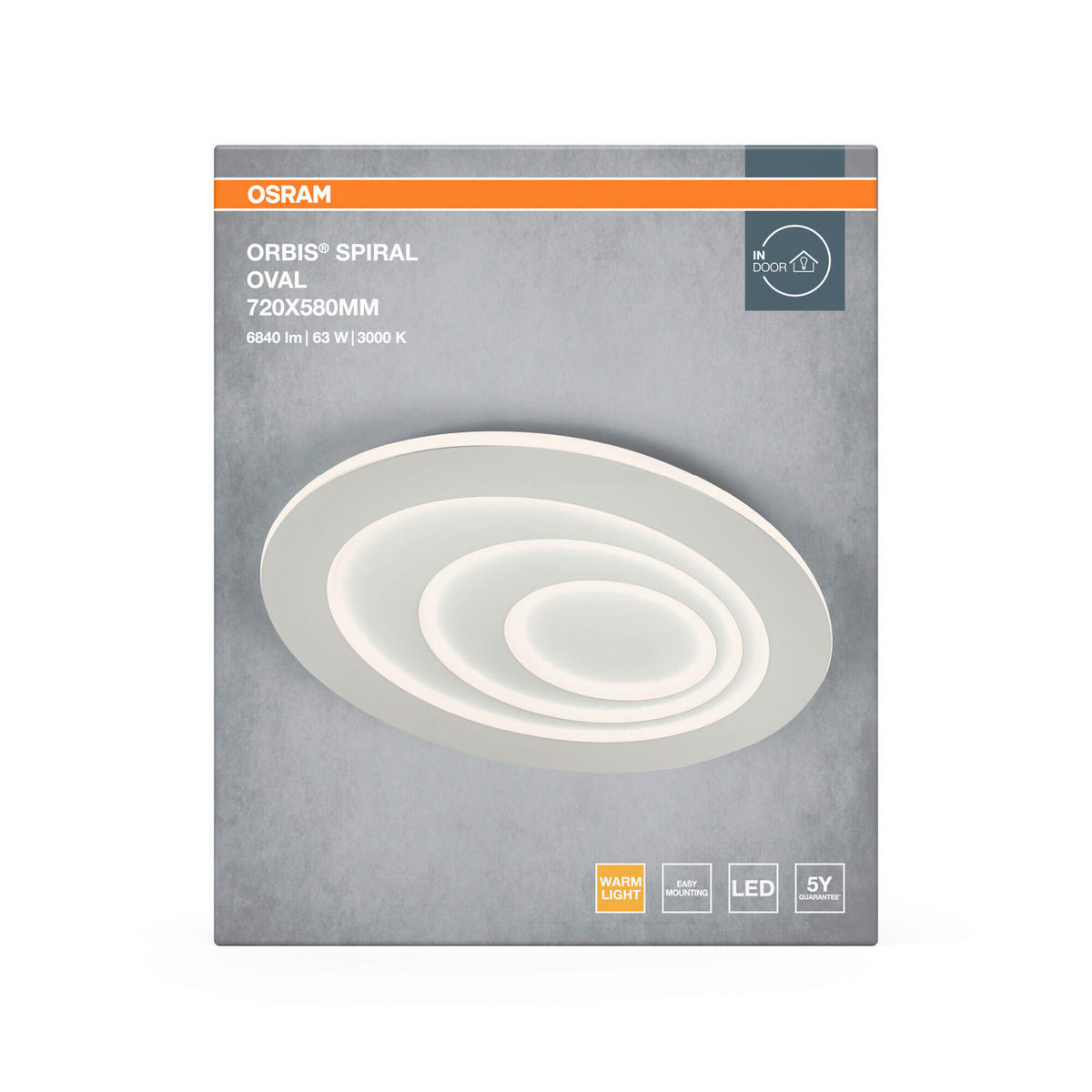 LED-DECKENLEUCHTE Orbis Spiral Oval 72/58/5,6 cm   - Weiß, Design, Kunststoff/Metall (72/58/5,6cm) - Osram