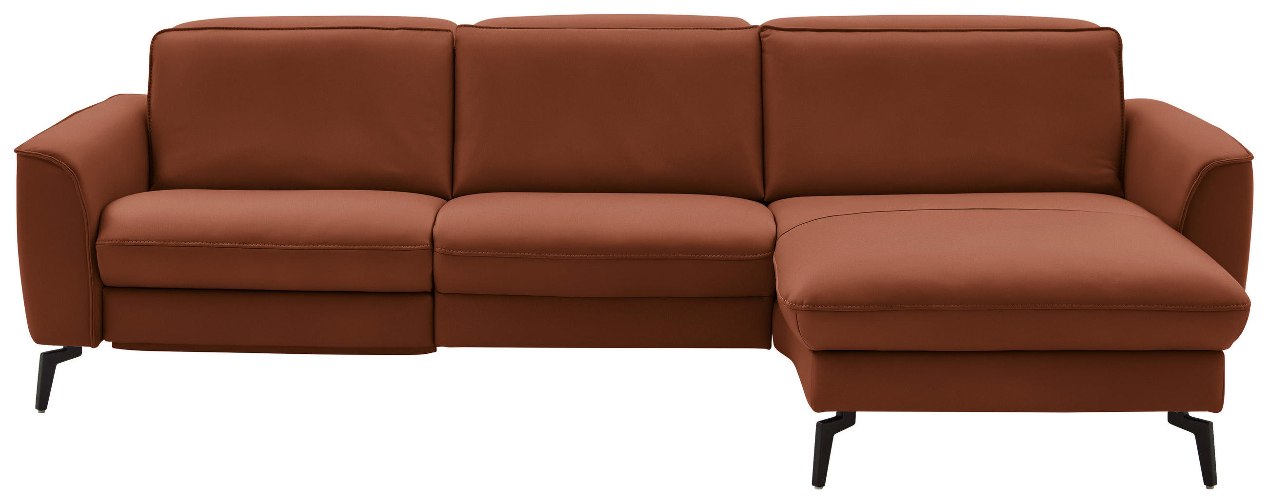 ECKSOFA in Echtleder Cognac  - Cognac/Schwarz, Natur, Leder/Metall (281/168cm) - Valdera