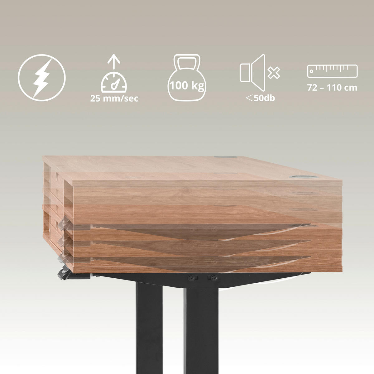 SCHREIBTISCH 120/60/72-110 cm  in Schwarz, Eichefarben  - Eichefarben/Schwarz, MODERN, Holz/Metall (120/60/72-110cm) - MID.YOU