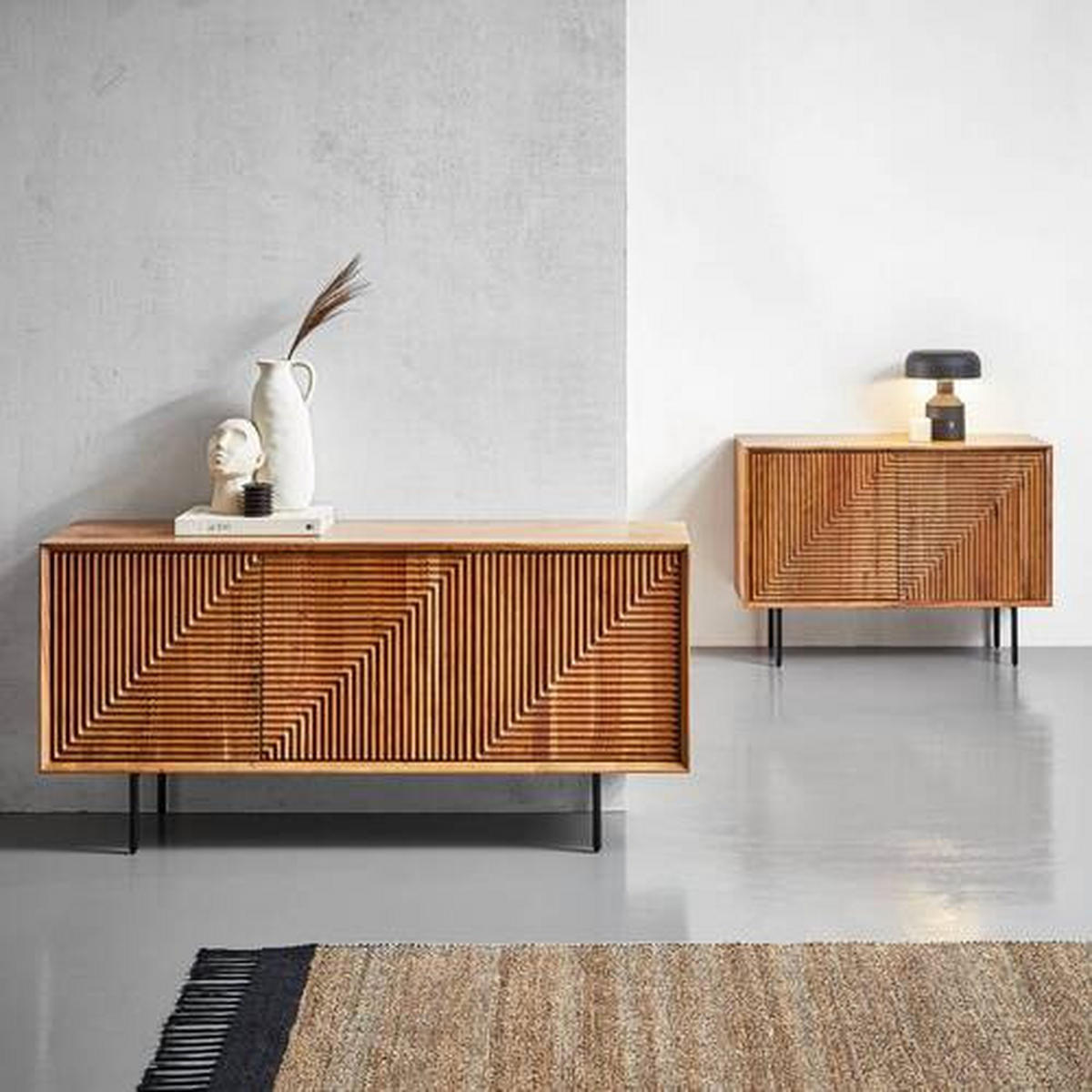 SIDEBOARD  in 147/71/39 cm  - Schwarz/Akaziefarben, Design, Holz/Metall (147/71/39cm) - Livetastic