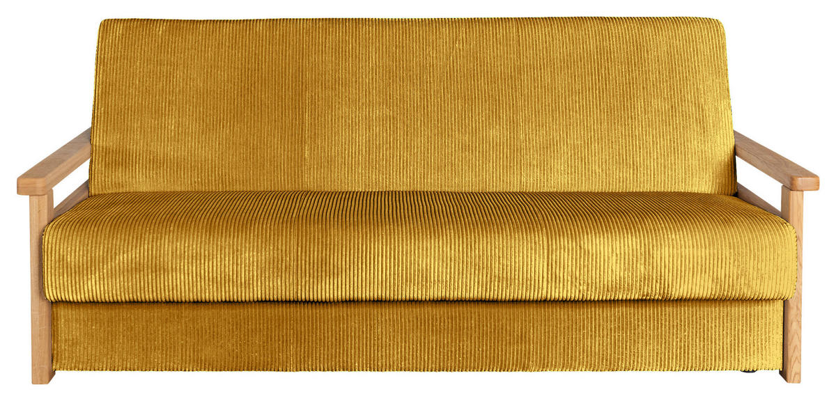 SCHLAFSOFA in Cord Senfgelb  - Senfgelb/Naturfarben, Design, Holz/Textil (220/90/90cm) - P & B
