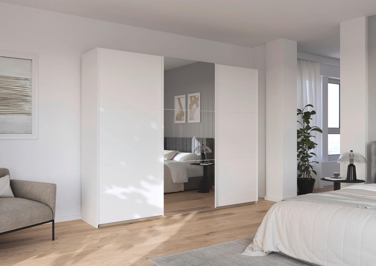 GARDEROB MED SKJUTDÖRRAR 261/210/59 cm,  i vit, 3 dörrar  - vit, Trend, metall/trämaterial (261/210/59cm) - Rauch Möbel