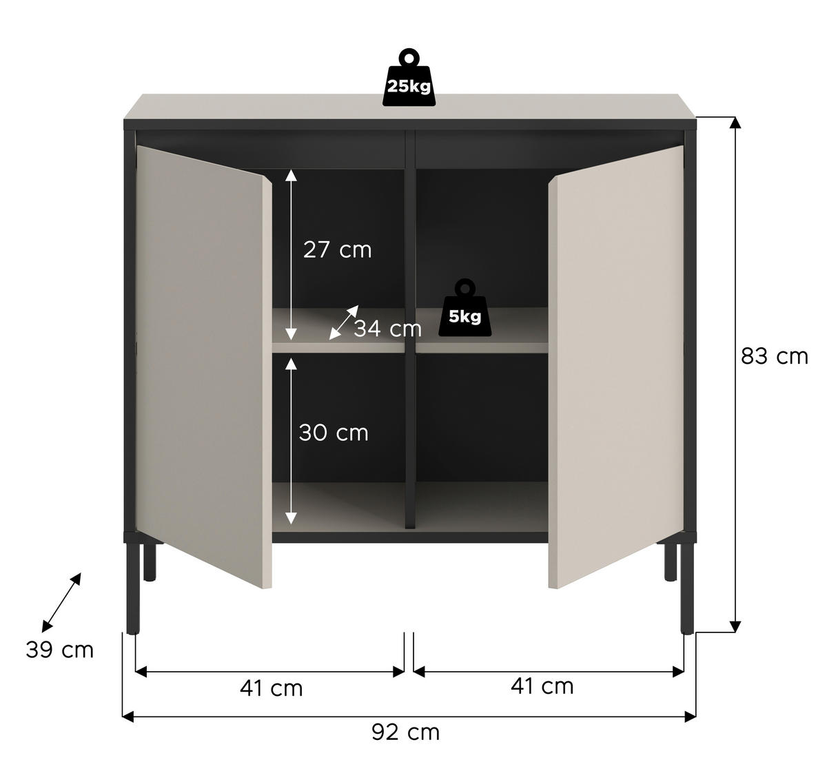 KOMMODE  in 92/83/38 cm  - Kaschmir/Schwarz, Design, Holzwerkstoff/Metall (92/83/38cm) - Livetastic