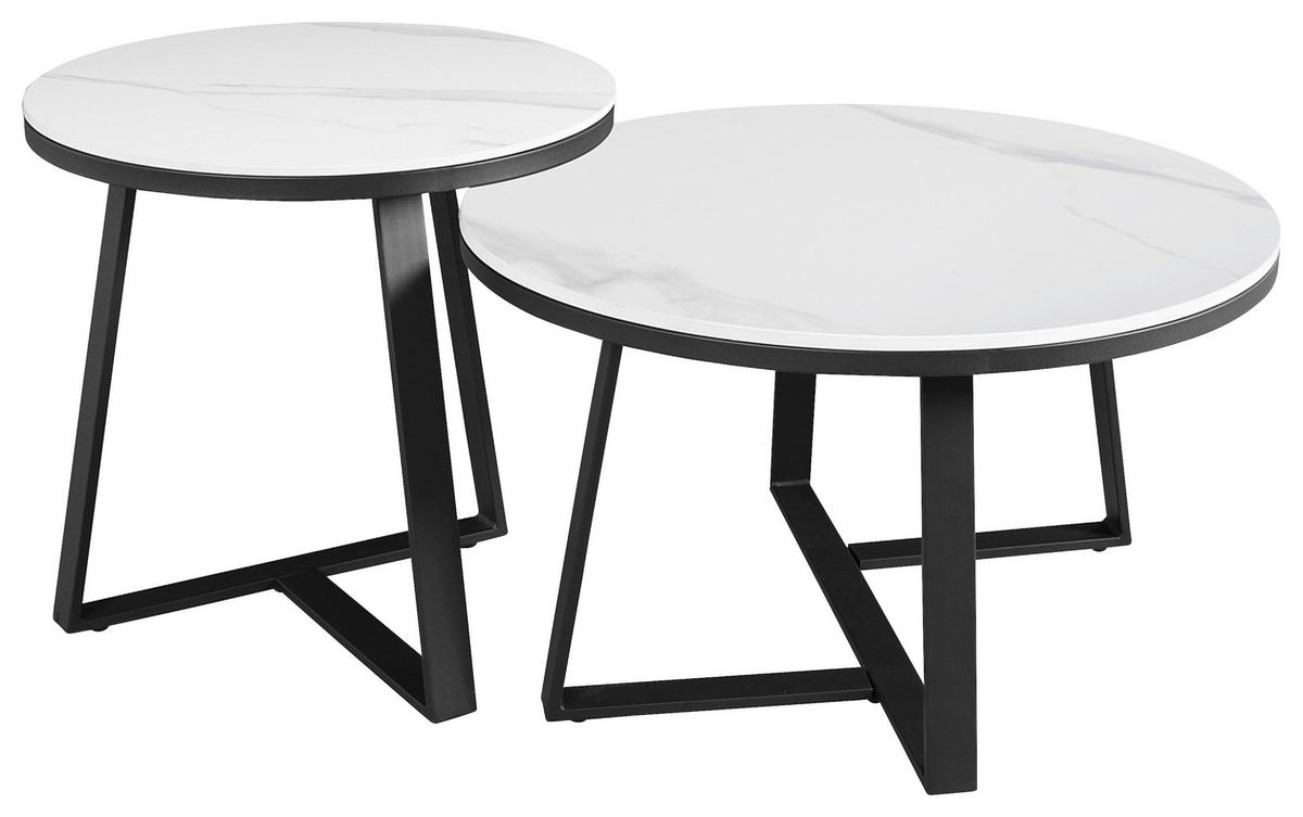COUCHTISCHSET rund Weiß  - Schwarz/Weiß, KONVENTIONELL, Stein/Metall (69/69/39,5cm) - MID.YOU