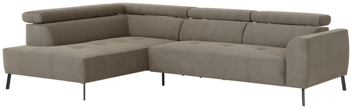 ECKSOFA Graubraun Feincord  - Graubraun/Schwarz, Design, Textil/Metall (205/280cm) - Xora