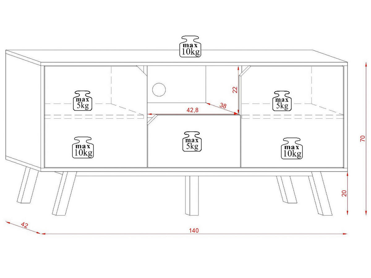 NÍZKA KOMODA, buk, grafitová, biela, 140/70/42 cm - farba buka/biela, Design, drevo/kompozitné drevo (140/70/42cm) - MID.YOU