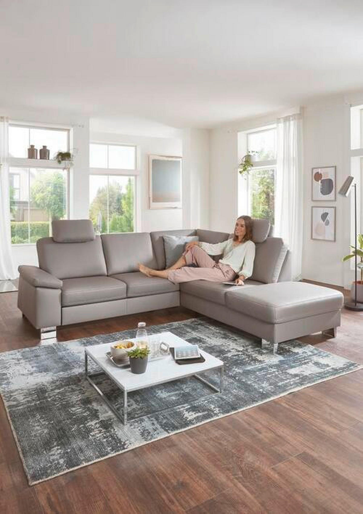 ECKSOFA in Echtleder Hellgrau  248/235 cm  - Beige/Hellgrau, Design, Leder/Metall (248/235cm) - Beldomo Premium