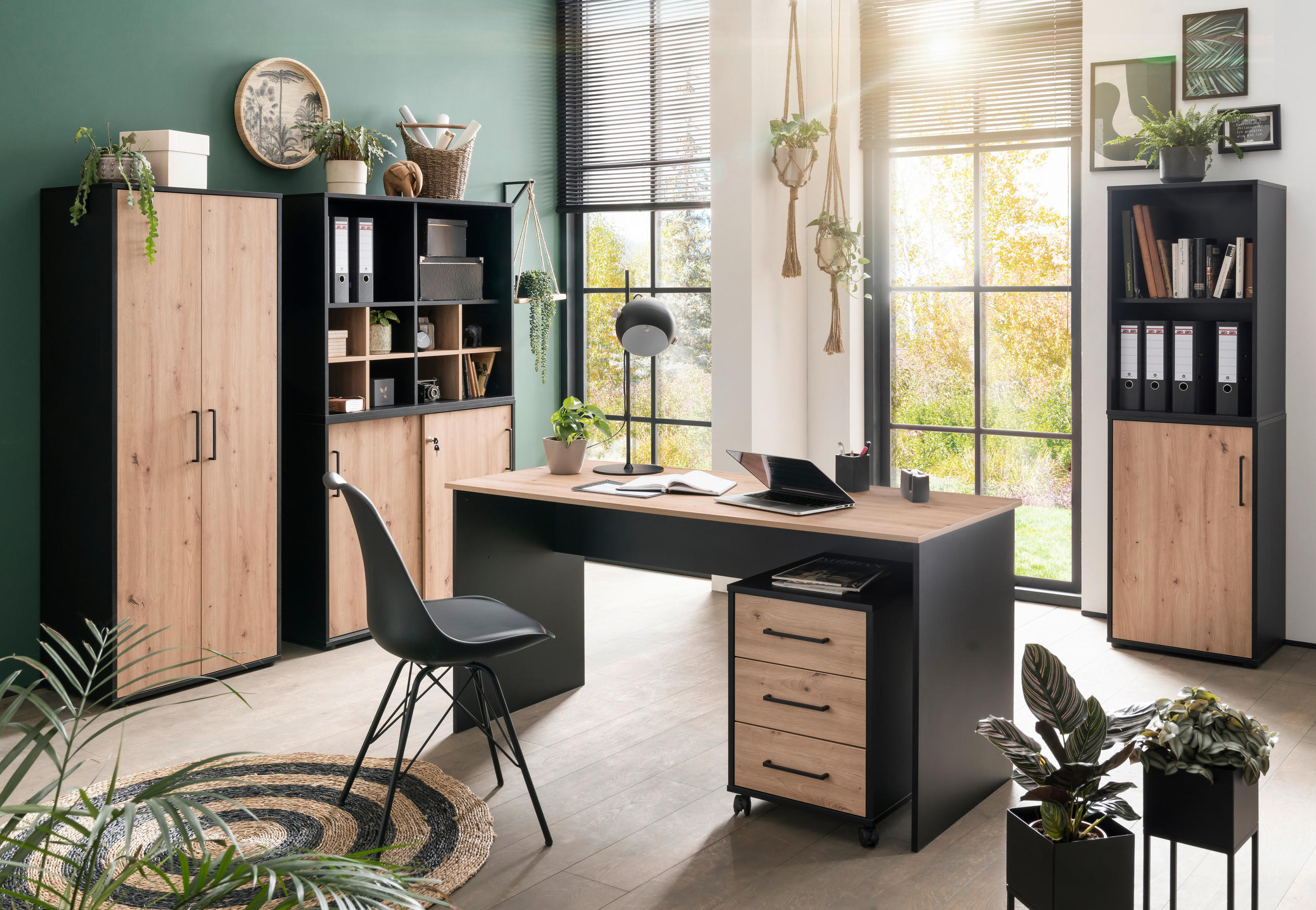 AKTENSCHRANK Schwarz, Eiche Artisan  - Schwarz/Eiche Artisan, MODERN, Holzwerkstoff (50,95/83,6/41cm) - MID.YOU