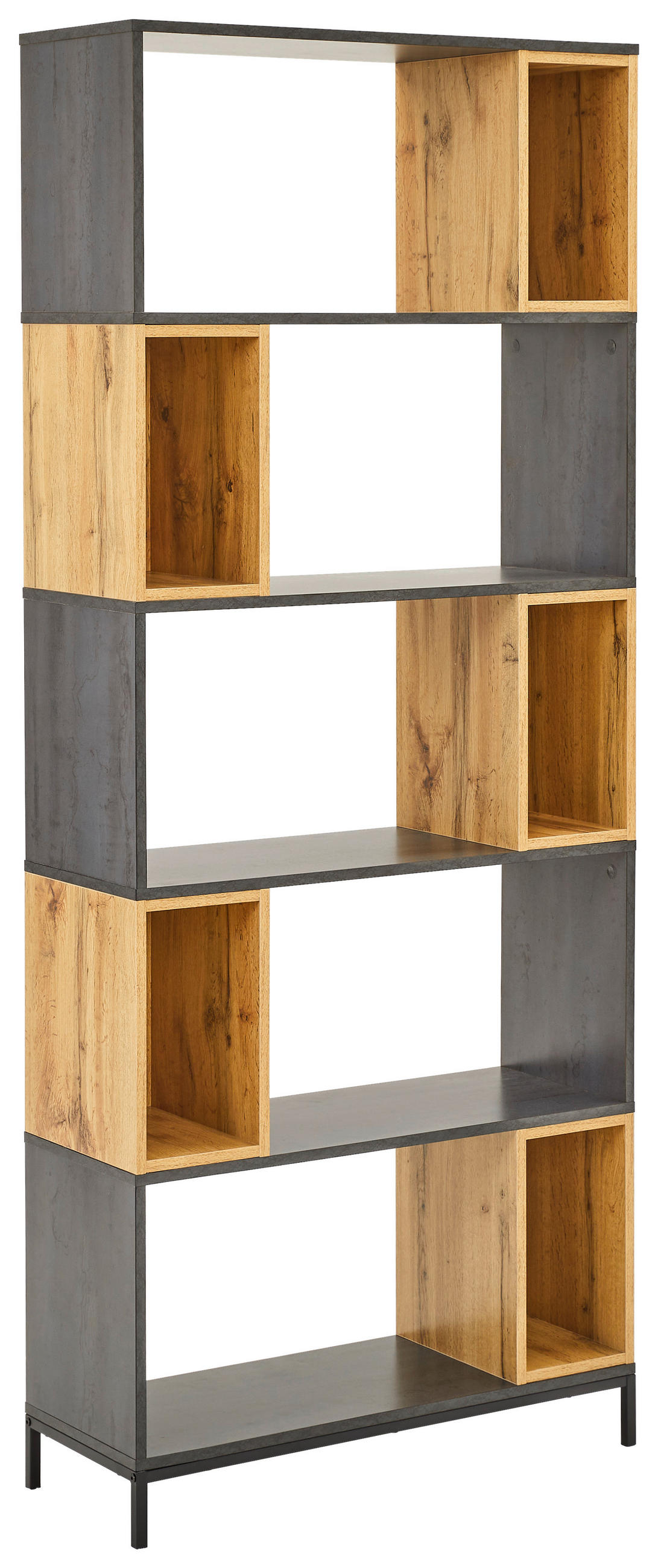 REGÁL, čierna, farba duba, tmavosivá, železo, 80/194/30 cm - čierna/farba duba, Design, kov/kompozitné drevo (80/194/30cm) - Carryhome