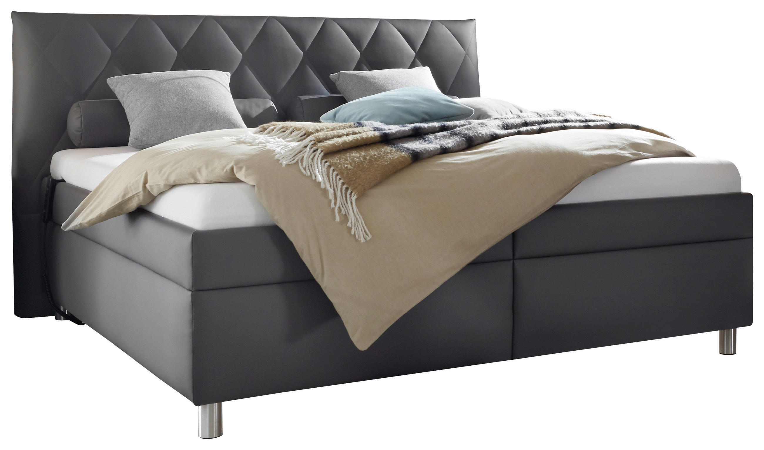 POLSTERBETT Matratze, gepolstertes Kopfteil, Lattenrost, Bettkasten Anthrazit 180/200 cm  - Birkefarben/Anthrazit, KONVENTIONELL, Holz/Textil (180/200cm) - Esposa