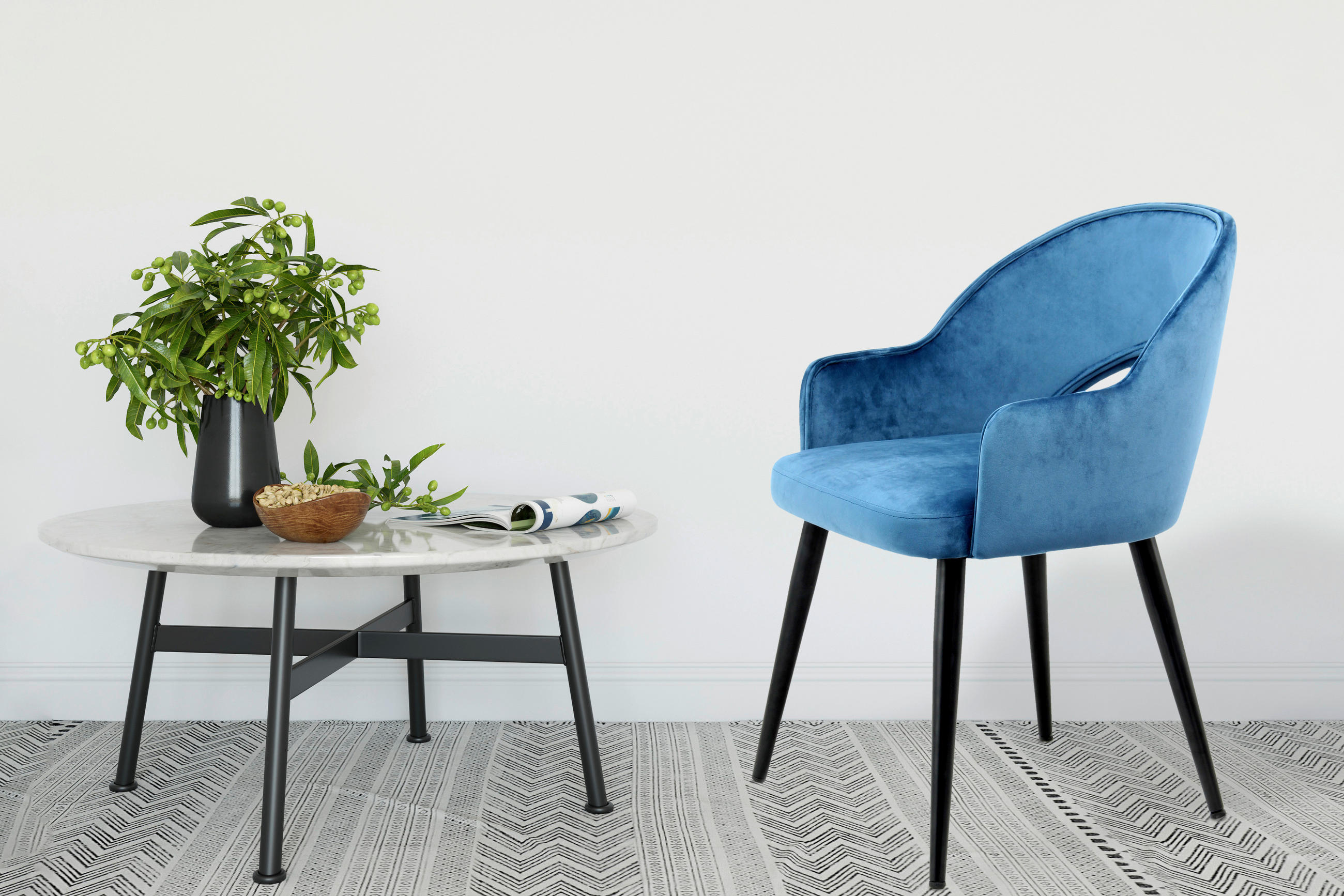 SADA ŽIDLÍ S PODRUČKAMI 2 kusy - modrá/černá, Moderní, kov/textil (55/77/58cm) - MID.YOU