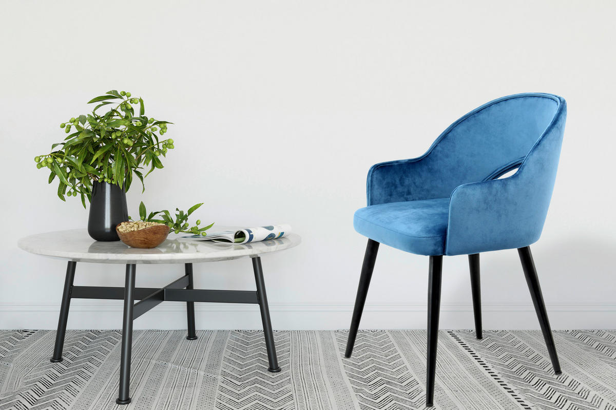 SADA ŽIDLÍ S PODRUČKAMI 2 kusy - modrá/černá, Moderní, kov/textil (55/77/58cm) - MID.YOU