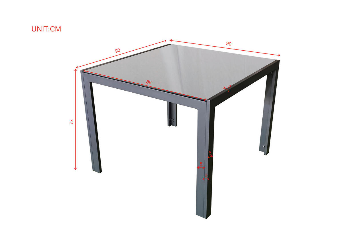 Masă grădină & terasă 90/90/72 cm   - argintiu, Basics, sticlă/metal (90/90/72cm) - Xora