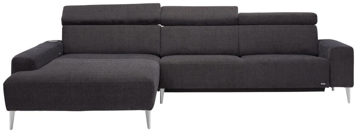 ECKSOFA in Webstoff Dunkelbraun  205/308 cm  - Dunkelbraun/Alufarben, Design, Textil/Metall (205/308cm) - Sedda