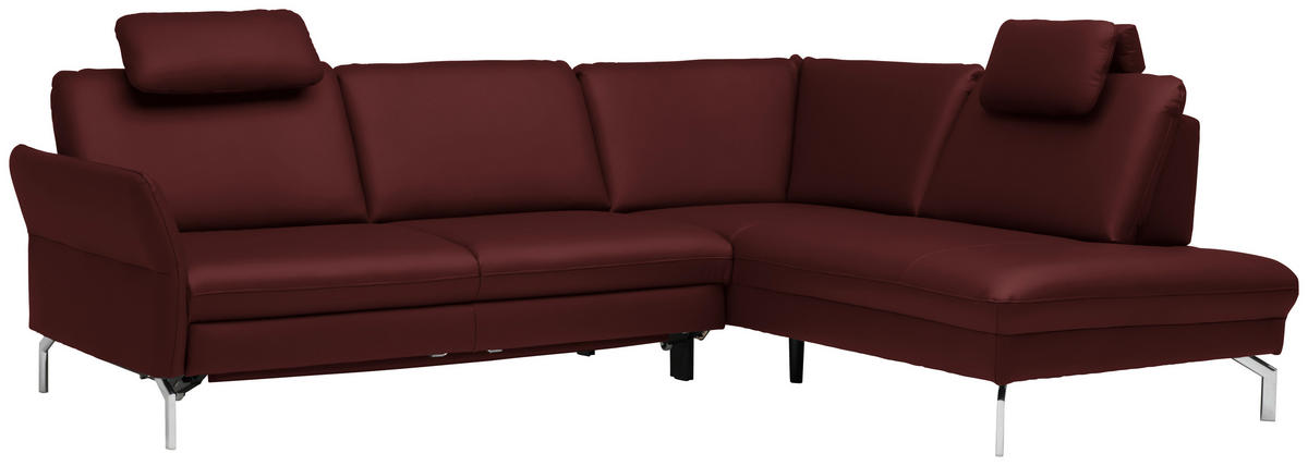 ECKSOFA in Echtleder Brombeere  284/220 cm  - Brombeere/Alufarben, KONVENTIONELL, Leder/Metall (284/220cm) - Beldomo Premium