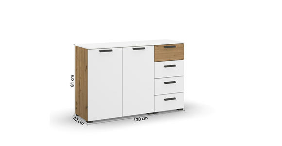 SIDEBOARD Weiß, Eiche Artisan Füße, Türdämpfer  - Graphitfarben/Alufarben, Design, Holzwerkstoff/Kunststoff (120/81/42cm) - Xora