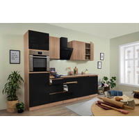 KÜCHENBLOCK 280 cm   in Eichefarben, Schwarz Hochglanz  - Schwarz Hochglanz/Eichefarben, Basics, Holzwerkstoff (280cm) - Respekta