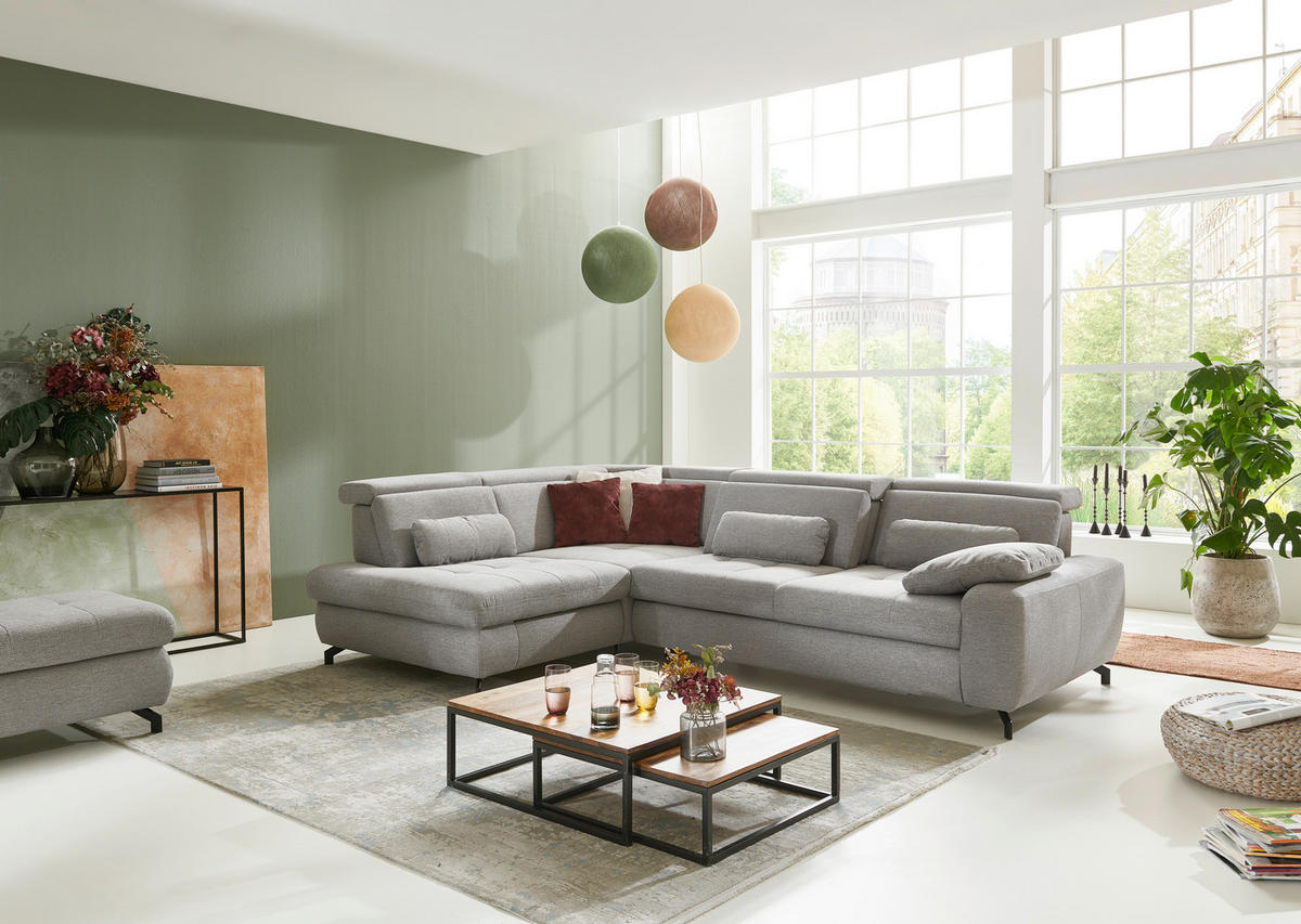 ECKSOFA Hellgrau Chenille  - Hellgrau/Schwarz, Design, Textil/Metall (220/310cm) - Beldomo Style